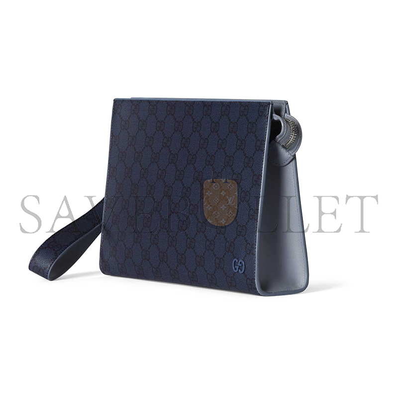 GUCCI DUSTY BLUE TRIM MEDIUM POUCH 768255 (26*18*6cm)